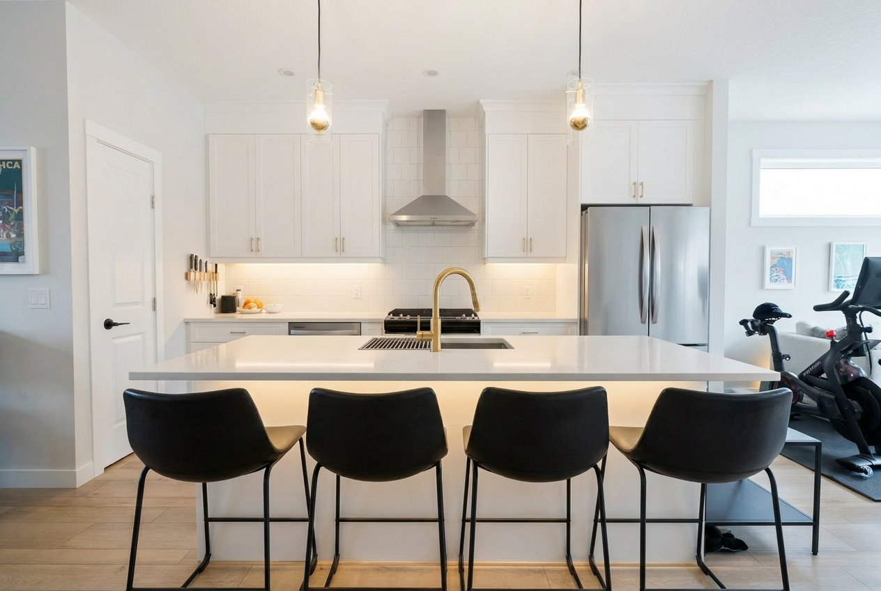 Listing-grade version of the same kitchen with cleaned counters and balanced light